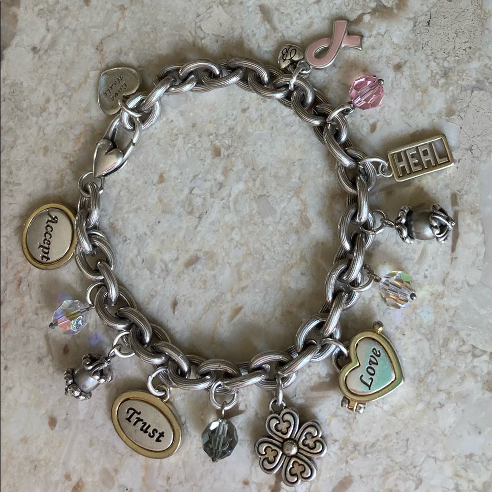 BRIGHTON Two Tone ‘Power of Pink’ Love Heals Charm Bracelet 2006